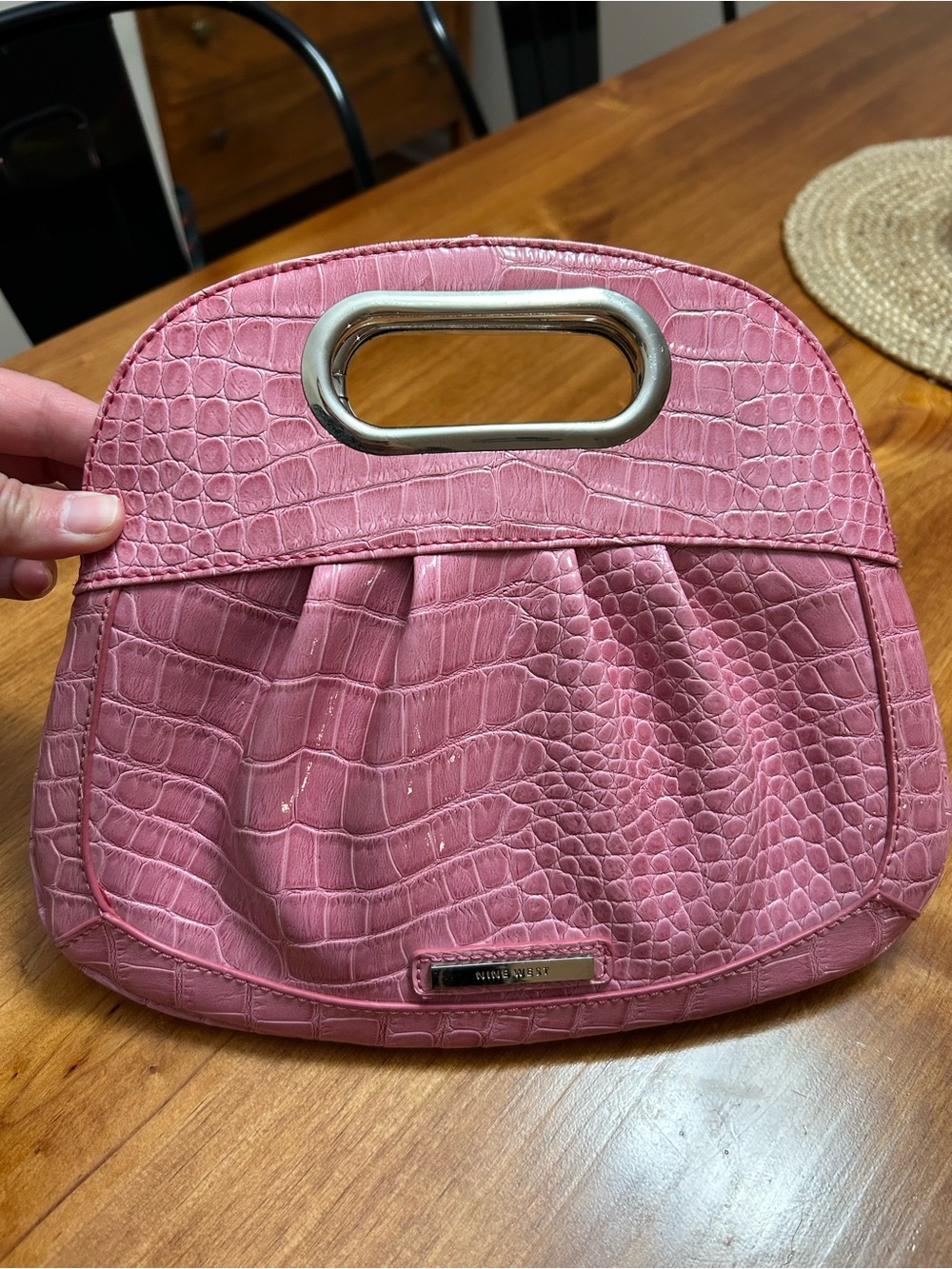 Nine West Patten Leather Pink Croc-Embossed Handheld Bag